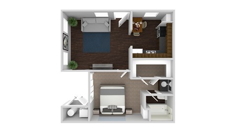 Floor plan for 1 bed, 1 bath, 698 sqft